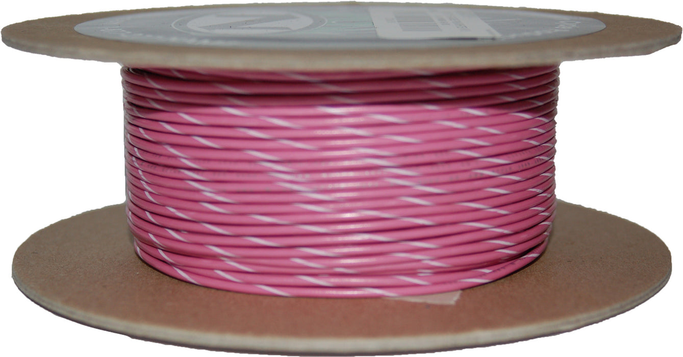 #18 Gauge Pink/White Stripe 100' Spool Of Primary Wire